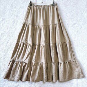 Sugaron Tiered Long Skirt with Elastic Waist and Soft Voluminous Cotton